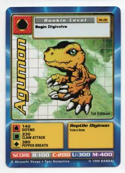 Digimon Card – Agumon ST‑01 – 1st Edition – Pack Fresh – Digi‑Battle 1999 - Image 1