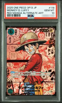 MONKEY D. LUFFY PSA 10 ONE PIECE RED MANGA ALT ART OP13-118 TCG JAPANESE 2025 - Image 1