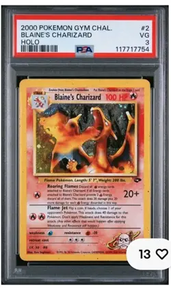 2000 POKEMON GYM CHALLENGE HOLO #2 BLAINE'S CHARIZARD PSA 3 - Image 1