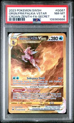 2023 Pokemon Crown Zenith Origin Forme Palkia V Star GG67/GG70 PSA 8 - Image 1