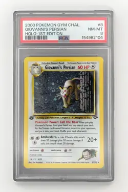 Pokemon 2000 Gym Challenge 1st Edition Giovanni's Persian Holo Card #8/132 Swirl - Image 1