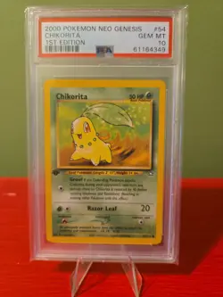 Pokemon TCG Neo Genesis Chikorita 1st Edition Card 54/111 PSA 10 - Image 1