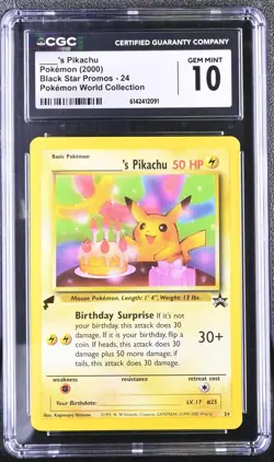 CGC 10 Birthday _'s Pikachu 24 Black Star Promo World (Collection) Pokemon Card - Image 1