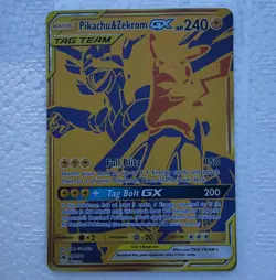 Pokemon Pikachu & Zekrom GX SM248 Gold Tag Team Black Star Promo NM - Image 1