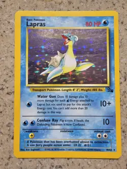Lapras 10/62 Holo Rare Fossil Pokemon Unlimited Holo Moderately Played Free Ship - Image 1
