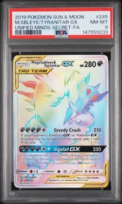POKEMON UNIFIED MINDS MEGA SABLEYE & TYRANITAR GX #245 PSA 8 - Image 1