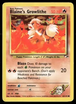 Blaine's Growlithe 62/132 Common Gym Heroes Pokemon Unlimited MP - Image 1