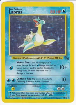 Lapras 10/62 Holo Rare Fossil Pokemon Unlimited Holo Heavily Played - Image 1