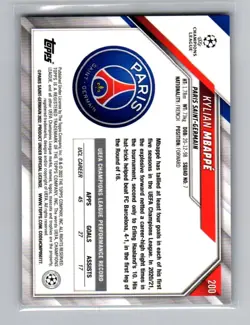 2021-22 Topps UEFA Champions League Kylian Mbappe Sparkle Foil Soccer Card - Image 2