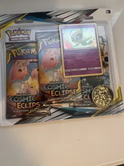 Pokemon TCG Cosmic Eclipse Triple 3 Blister Pack with Celebi Sun Moon - Image 1
