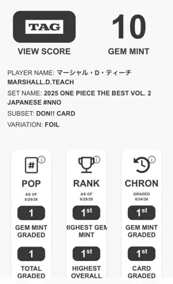 Tag 10 One Piece Vol.2 Japanese Marshall D. Teach Foil Don Pop 1 - Image 3
