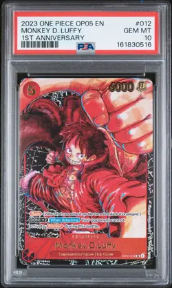 2023 One Piece OP05 EN Monkey D Luffy 1st Anniversary #012 PSA 10 GEM MINT - Image 1