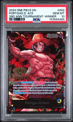 2024 ONE PIECE PROMOS 2ND ANNIVERSARY TOURNAMENT-WINNER PORTGAS D. ACE PSA 10 - Image 1