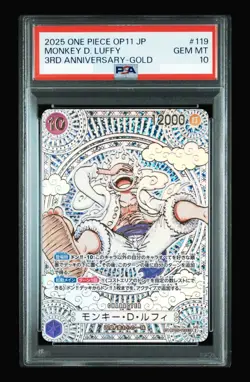 MONKEY D. LUFFY PSA 10 OP05-119 3RD ANNIVERSARY GOLD OP11 JAPANESE - Image 1