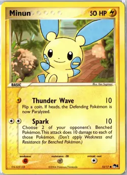 Pokemon Card - Minun POP Series 1 12/17 2004 Common Heavily Played - Image 1