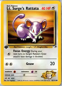 Lt. Surge's Rattata 82/132 1st Edition Gym Heroes Set WOTC Vintage Pokemon Card - Image 1