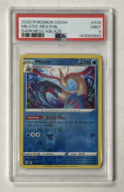 2020 POKEMON SWSH MILOTIC REVERSE FOIL DARKNESS ABLAZE #039 PSA 9 MINT - Image 1