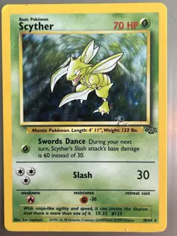 Scyther 10/64 Jungle Set Rare Holo Vintage Pokemon TCG Card Damaged - Image 1