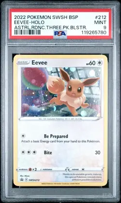 2022 Black Star Promo Astral Radiance 3 Pack Blisters #212 Eevee Holo PSA 9 Card - Image 1