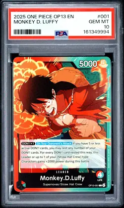 2025 ONE PIECE OP13-CARRYING ON HIS WILL #001 MONKEY D. LUFFY PSA 10 - Image 1