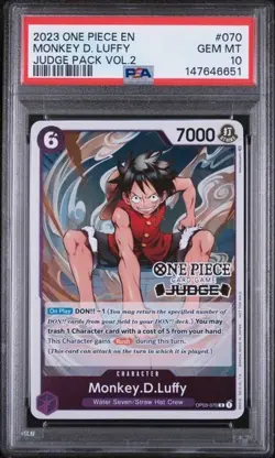 2023 One Piece Judge Pack Volume 2 Monkey D Luffy #OP03-070 PSA 10 GEM MINT - Image 1