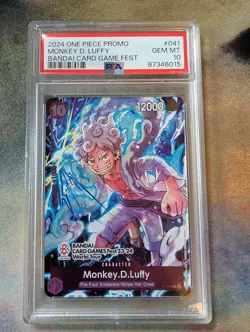 2024 ONE PIECE PROMOS BANDAI CARD GAMES FEST #041 MONKEY D. LUFFY GRADED PSA 10 - Image 1
