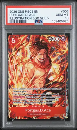 2026 One Piece IBV5 EN Portgas D. Ace PSA 10 GEM FULL ART Super Rare #005 - Image 1