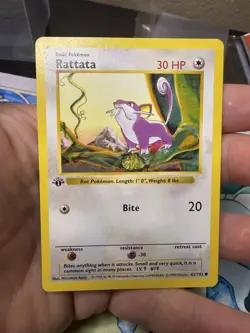 1999 Pokemon Base Set 1st Edition Shadowless Rattata 61/102 WOTC MP Vintage - Image 1
