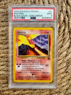 Pokemon 2000 Promo Moltres Black Star-Aoki Error #21 Rare Card PSA 9 - Image 1