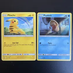 Pokemon Pikachu 28/73 & Detective Pikachu Psyduck 7/18 NM Card Lot - Image 1