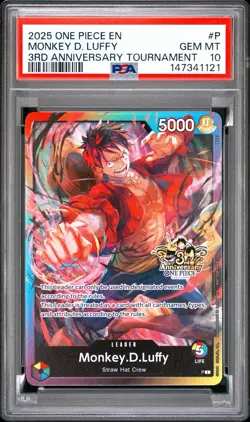 2025 ONE PIECE PROMOS 3RD ANNIVERSARY TOURNAMENT #P MONKEY D. LUFFY PSA 10 - Image 1