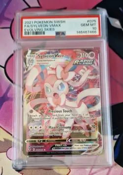 Pokemon Sylveon VMAX 075/203 Evolving Skies PSA 10 Gem Mint Full Art Ultra Rare - Image 1