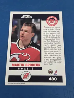 1992-93 Score #480 Martin Brodeur New Jersey Devils HOCKEY Card 1K - Image 2