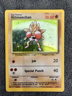 Pokemon TCG Hitmonchan Base Set Holo Unlimited Rare Card 7/102 LP/MP Condition - Image 1