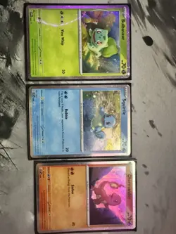 Pokemon 151 Promo Starter Cards Charmander, Squirtle, and Bulbasaur Cosmos Holo - Image 1
