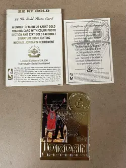 1999 UPPER DECK JORDAN RETIRES! GOLD CARD 22 KT - MICHAEL JORDAN #D 5562/24500 - Image 4