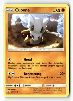 Pokemon Card Cubone LP SM - Unified Minds Common 105/236 - Image 1