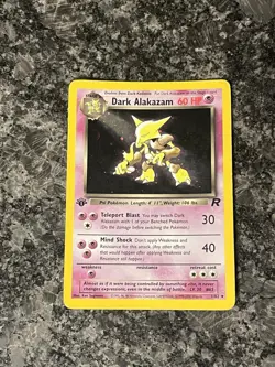 Pokemon Dark Alakazam TCG 1st Edition Holo Rare Card 1/82 MP/HP - Image 1