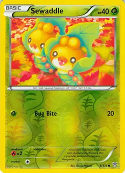Sewaddle 8/135 Common Plasma Storm Pokemon Reverse Holo Lightly Played - Image 1