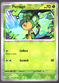 Pansage 004/086 Poke Ball Holo Black Bolt Pokemon TCG Card NM - Image 1