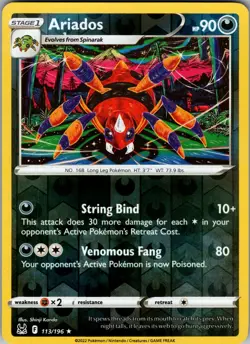 Ariados 113/196 Rare Lost Origin Pokemon Reverse Holo Near Mint - Image 1