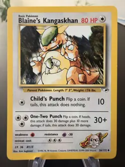 Blaine's Kangaskhan 036/132 Gym Heroes Uncommon Pokemon Vintage Card WOTC LP - Image 1
