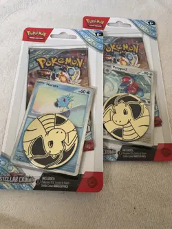2x Pokemon Stellar Crown Checklane Blisters – Sealed Promo, Coin & Booster Pack - Image 1