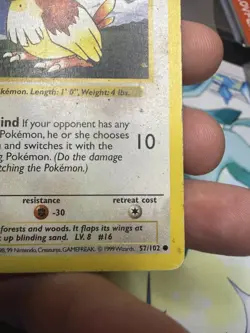 1999 1st Edition Pokemon Pidgey 57/102 Base Set Shadowless Card - Image 2