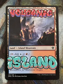 Volcanic Island Hand-Painted Alter - MTG Graffiti Blue Red Dual Land Art - Image 1