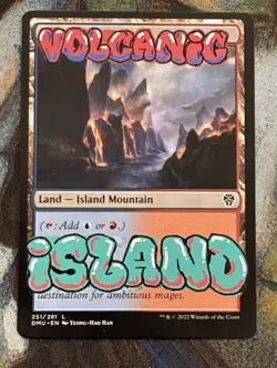 Volcanic Island Hand-Painted Alter - MTG Graffiti Blue Red Dual Land Art - Image 2