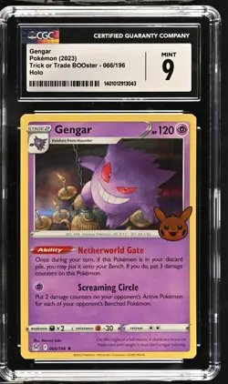 CGC Graded 9 Mint Gengar 066/196 Trick or Trade BOOster Pokemon Card Stamp - Image 1
