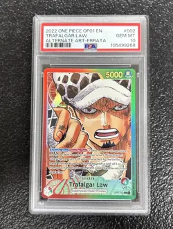 2022 ONE PIECE OP01-ROMANCE DAWN ALTERNATE ART-ERRATA #002 TRAFALGAR LAW PSA 10 - Image 1