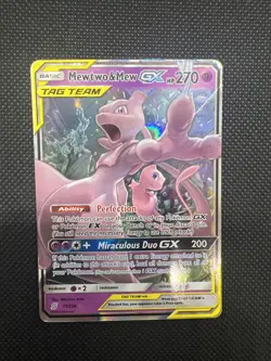 Pokemon TCG Mewtwo & Mew GX Full Art Holo Card 71/236 Unified Minds TAG TEAM - Image 1