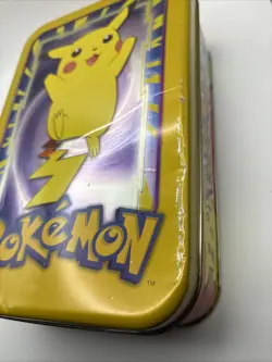 PIKACHU POKEMON 1999 TOPPS METAL RARE EMPTY TIN W/ Card - Image 4